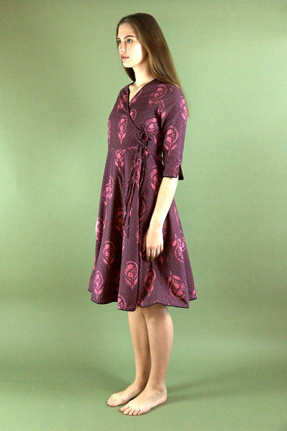 dress, cotton, boho, floral, wrap dress, casual, occasional, purple, pink, handmade, ethical fashion, paneling